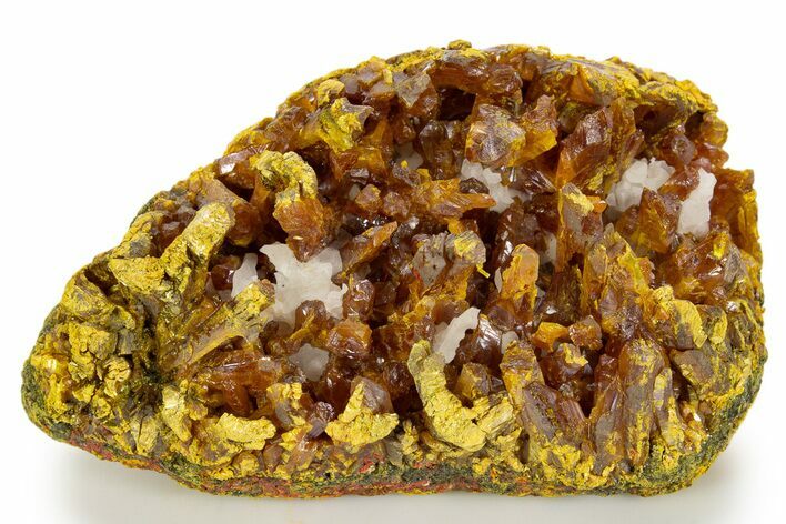 Vibrant Orpiment Crystal Cluster with Calcite - China #324452